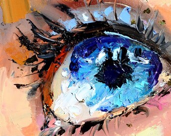 Arte dell'occhio, pittura a olio dell'occhio blu, arte astratta