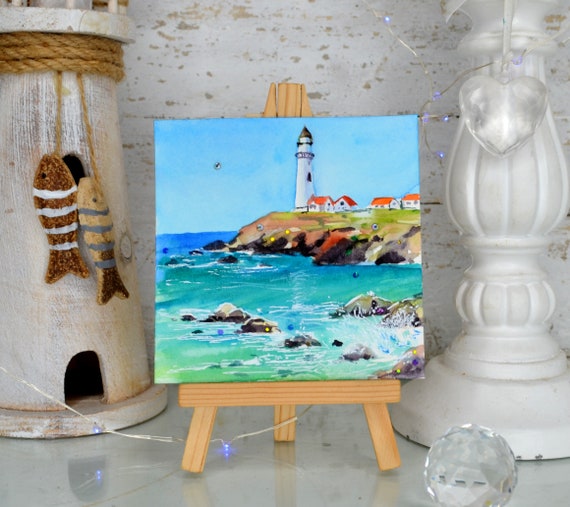 海景灯台絵画オリジナル海洋絵画海岸海油絵アートワーク