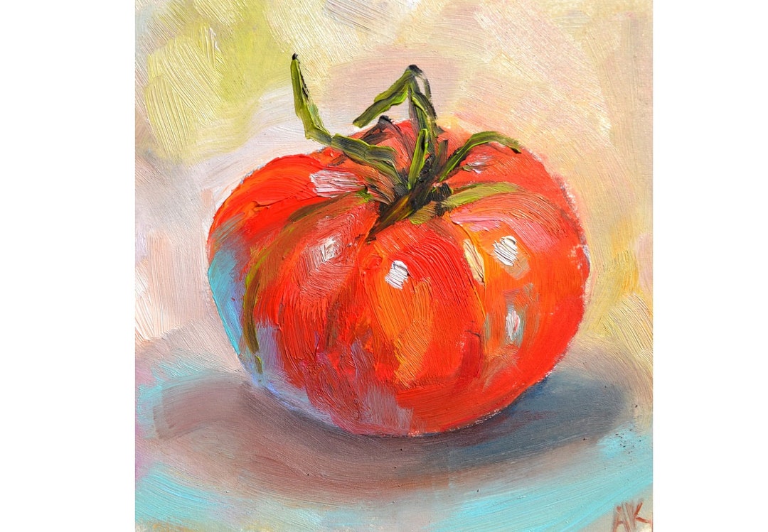 Tomato Art Original Painting Tomato Wall Art Food Fruitt Decor Kitchen