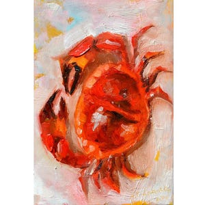 Decoración de cocina con arte de cangrejo rojo, decoración de restaurante con cangrejo, decoración de mariscos, pintura al óleo original, mariscos, pescado, cocina, decoración del mar, arte al óleo, crustáceos