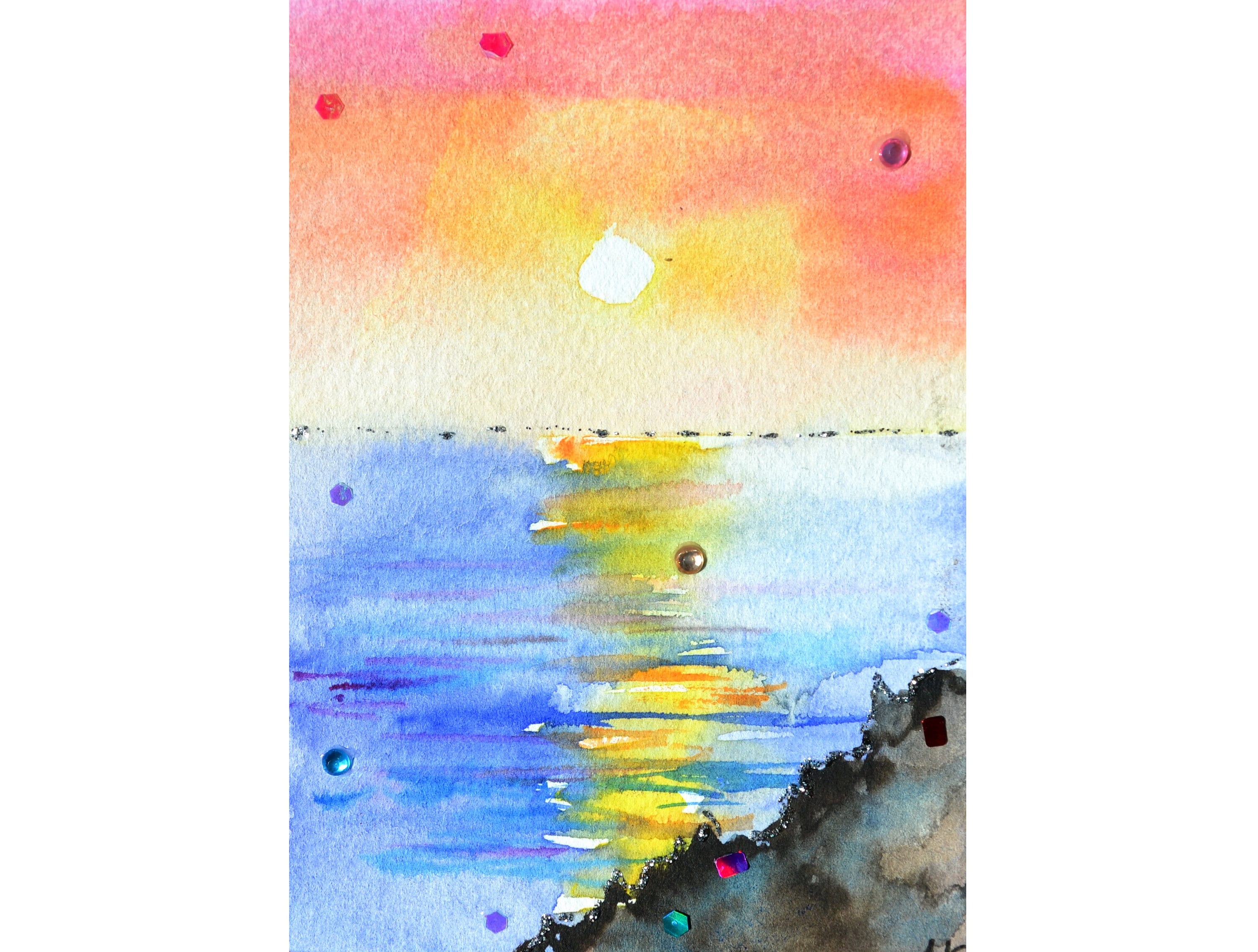 Easy watercolor tutorials — summer sun home art, therapeutic