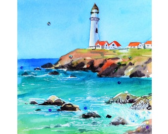 絵画　海　灯台 海景灯台絵画オリジナル海洋絵画海岸海油絵アートワーク