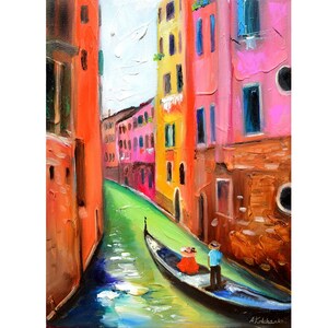 original oil art italy landscape canal of Venice, landscape italy, sea painting, Venece wall painting, travel art, decor  boat ride wall art
