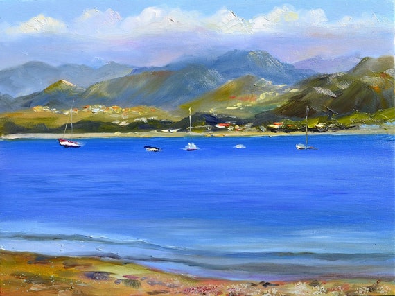 Peinture à lhuile sur toile Marinello Marina Bay, Sicile Tranquillité du  paysage Marinello Marina Bay Italie peinture digue art art moderne -   France