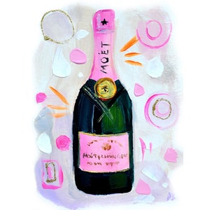 champagne MOET CHANDON BRUT rose original art alcol, bar decor, mini painting paintings alcoholic drinks gift for him brut