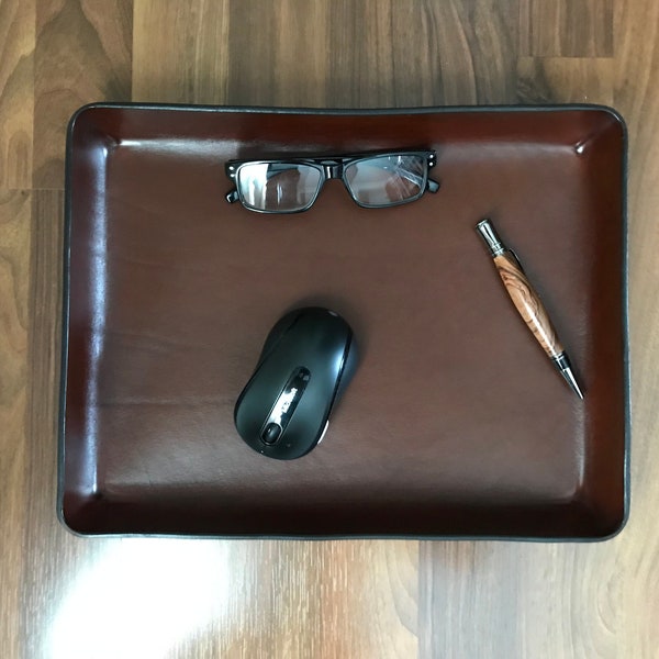 Handmade LARGE Leather Valet Tray, 7 Sizes Available, Desk Tray, Leather Tray for Men, Leather  Catchall Tray, Groomsmen Gift.