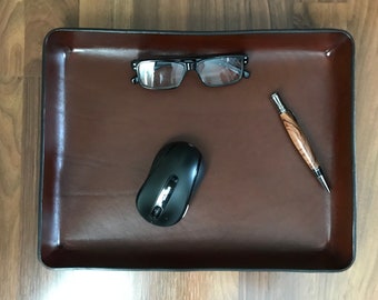 Handmade LARGE Leather Valet Tray, 7 Sizes Available, Desk Tray, Leather Tray for Men, Leather  Catchall Tray, Groomsmen Gift.
