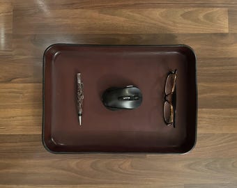 Handmade Large Leather Valet Tray: made in the USA, Brown Desk Organizer
