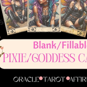 Jeu de 23 cartes d'art féeriques pin-up réalistes à remplir avec affirmation Oracle, téléchargeable, personnalisable avec dos de carte
