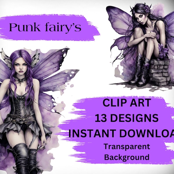 Punk Fairy Watercolor Clip Art Set Instant Download