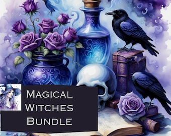 Magical Witch Clip Art Bundle, Fairy Junk Journal Graphics (Digital Download)