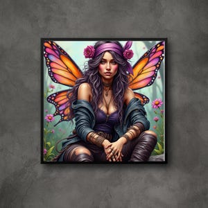 Beautiful Cool Fairy Wall Art Image, Biker Fairy, Dark Moody Fairy, Edgy Fairy, whimsical, Fantasy art, realistic fairy, Pin Up fairy