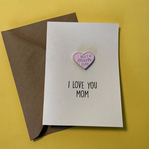 Greeting card with rigid metal pin - Mother's day - happy birthday him her friend boyfriend gift card present Natale