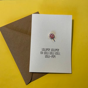 Greeting card with metal pin - gift him her - lollipop lollipop happy birthday sweet anniversary girlfriend present Natale