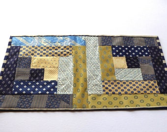 Silk Patchwork Table Runner, Hand Quilted, Log Cabin Design