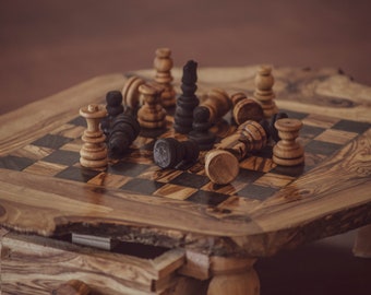 Modern chess game with olive wood storage drawers 8101-1