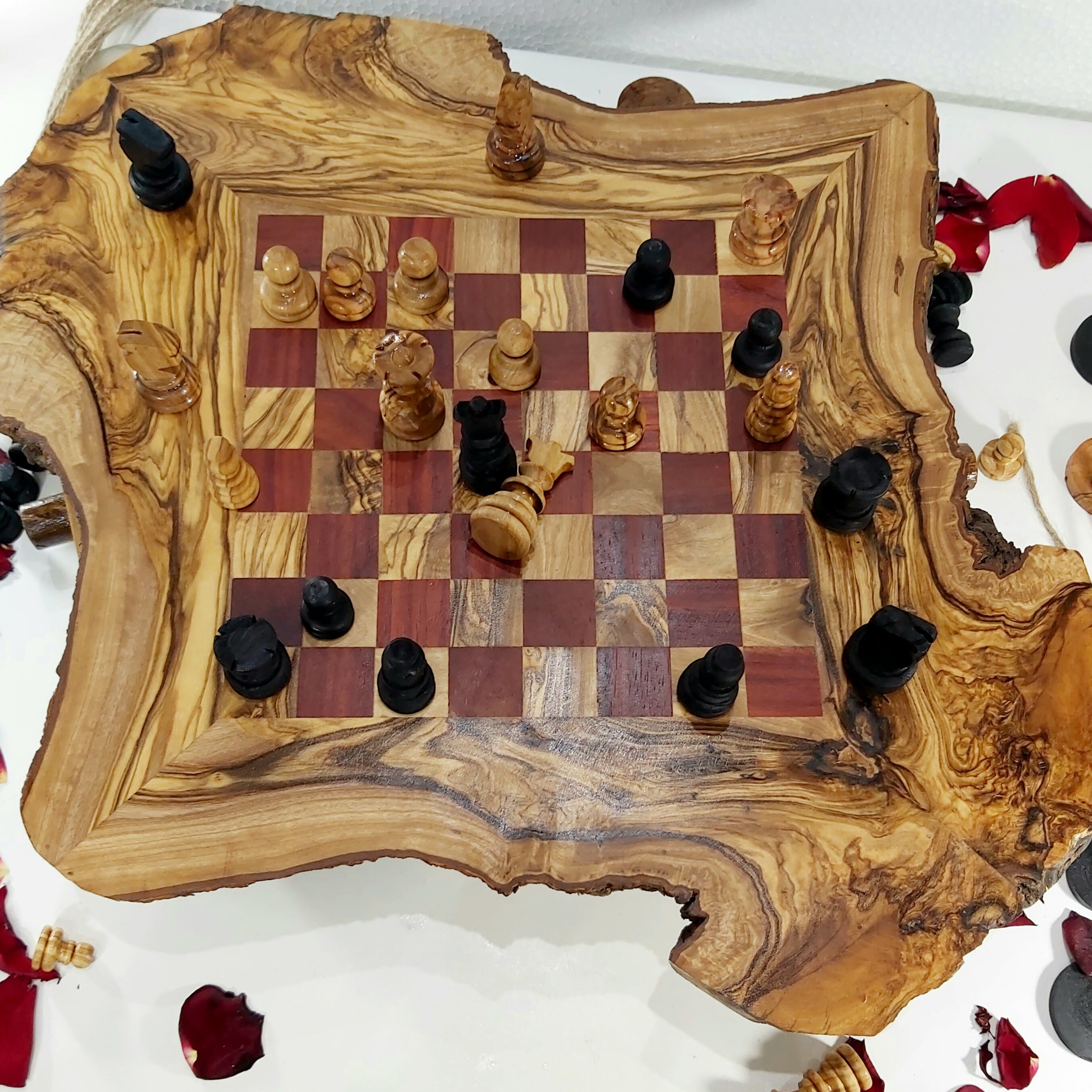 Olive Wood Rustic Chess Set board with Natural edges 14 Etsy