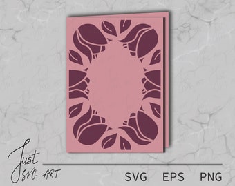 Card SVG - Bi-fold Tulips Card Template 5“x7“ - Tulips Card Template - Tulips Card SVG - Celebration cards Template - Flowers Card - Spring