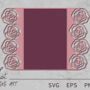 Tarjeta SVG - Roses Gate fold Card Template 5"x7" - Roses Gate Fold Template SVG - Roses GateFold Template SVG - Plantilla de tarjetas de celebración