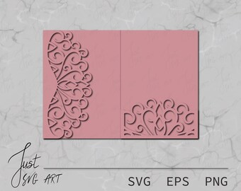 5x7 Tri-Fold Pocket Wedding Invitation  Template - Envelope Invitattion Card for Cuting Template - Tri-Fold Template - Digital Cut - SVG