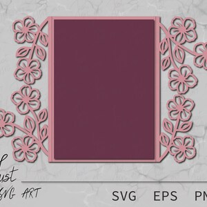 May include: A pink floral design wedding invitation with a burgundy inner card. The design features a floral border with delicate flowers and leaves.