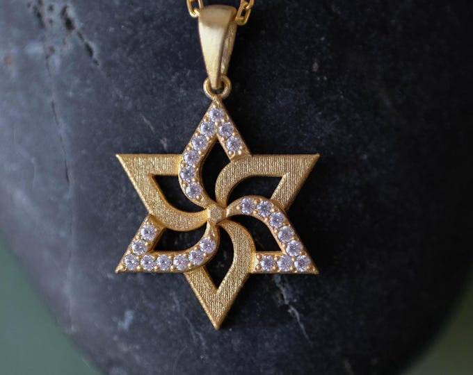 Featured listing image: 14k gold Israel star Modern star of david Diamond jewish jewelry