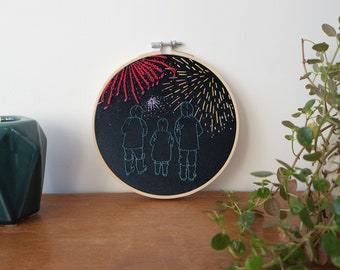 花火大会の刺繍枠パターン：愛の刺繍（PDFダウンロード、直径15cm