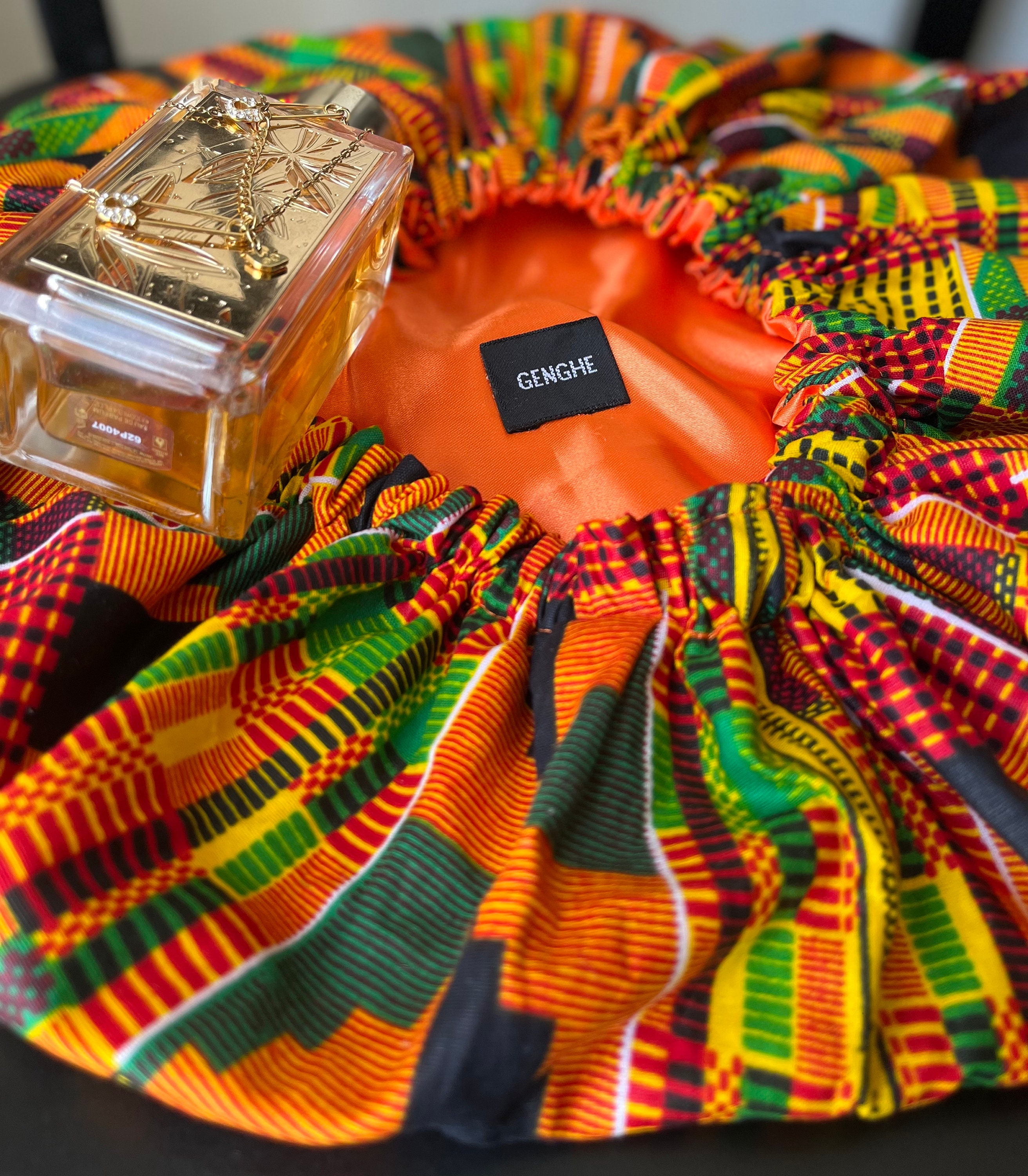 Orange XL Satin Lined Kente Cloth Hair Etsy