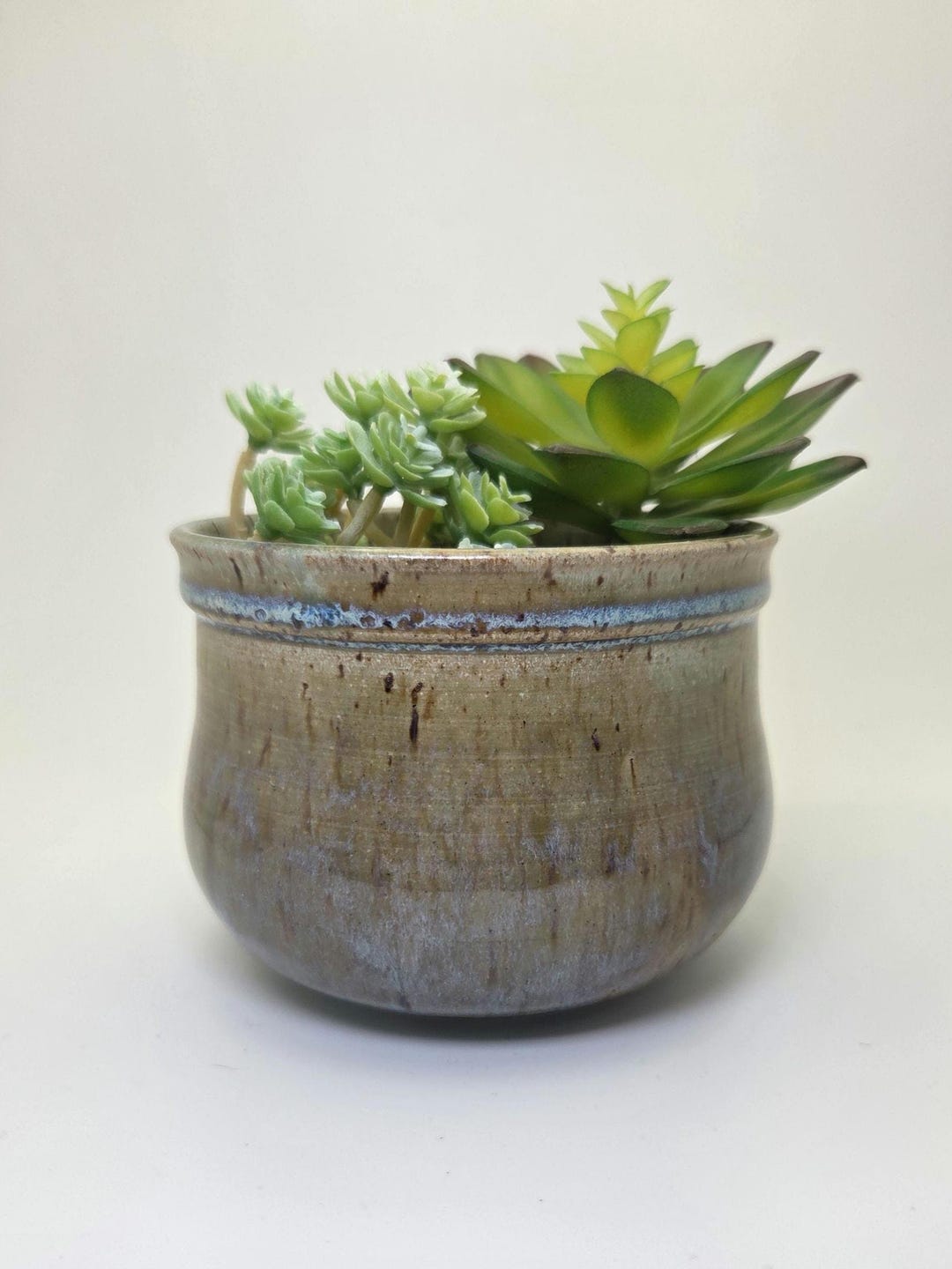 Handmade Speckled Ceramic Planter, Wheel Thrown Green Blue Glaze Pot - Etsy