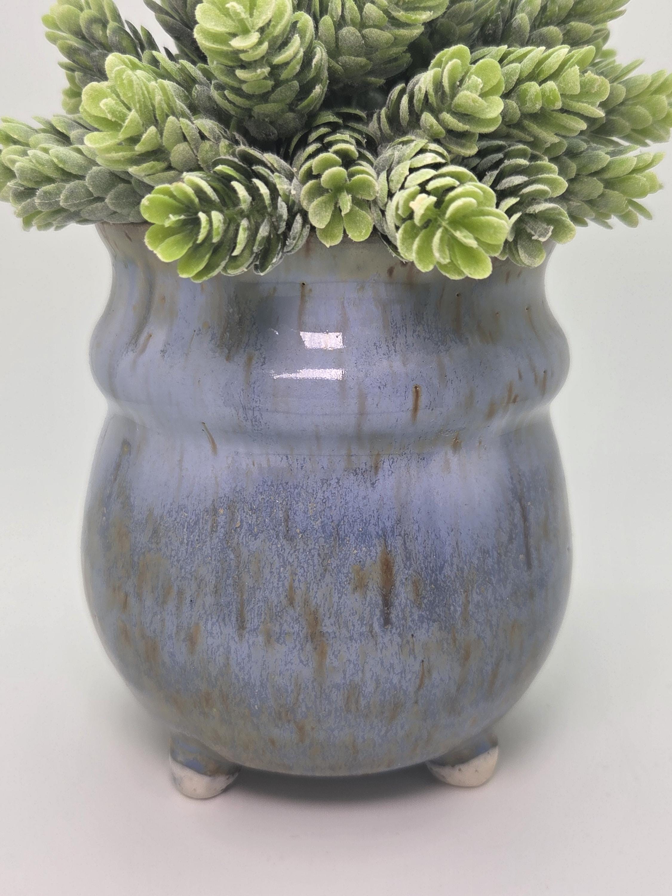 Handmade Blue Green Ceramic Planter With Feet, Wheel Thrown Pottery Pot ...