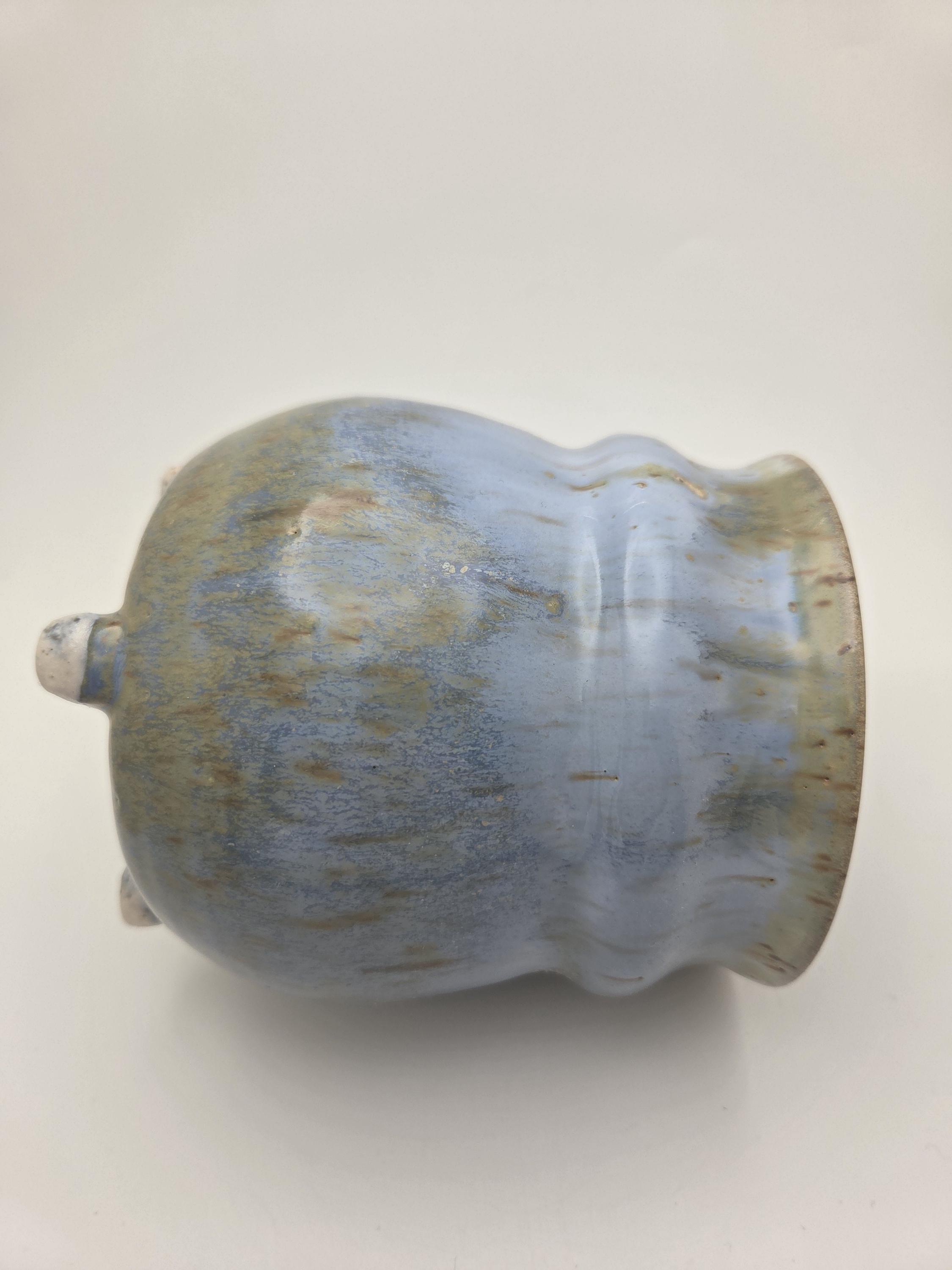 Handmade Blue Green Ceramic Planter With Feet, Wheel Thrown Pottery Pot ...