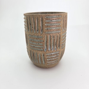 Carved Ceramic Tumbler – Handmade Speckled Stoneware Cup – Handleless Mug – Rustic Coffee Cup – Minimalist Pottery
