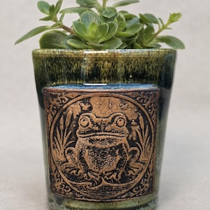 Handmade Frog Planter, Ceramic Succulent Pot, Green Reactive Glaze, 4 Inch Stoneware Home Decor
