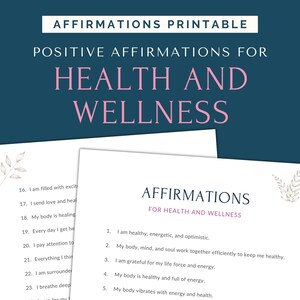 Affirmations for Health and Wellness, Affirmation Print, Positive Affirmations Printable, Affirmation Cards, Affirmation Deck