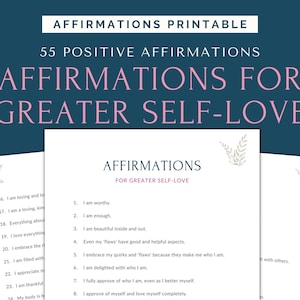 55 Self Love Affirmations, Affirmation Print, Positive Affirmations Printable, Affirmation Cards, Affirmation Deck, List of Affirmations