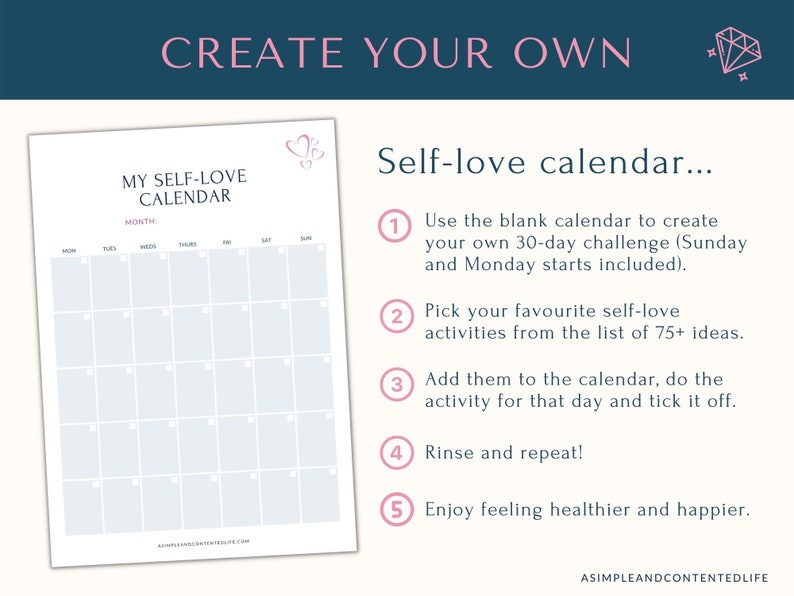 Self Love Challenge, Self Love Journal, Self Care Planner, Self Care Calendar, Wellness Planner, Habit Tracker, 30 Day Challenge Tracker image 4