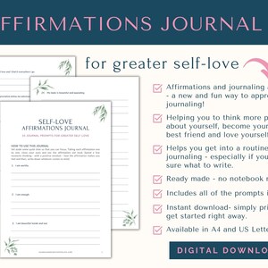 Affirmations Journal, Self Love Journal, Positive Affirmations Printable, Journal Prompts, Self Love Affirmations, Affirmations for Women image 2