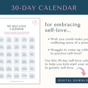 Self Love Challenge, Self Love Journal, Self Care Planner, Self Care Calendar, Wellness Planner, Habit Tracker, 30 Day Challenge Tracker image 2