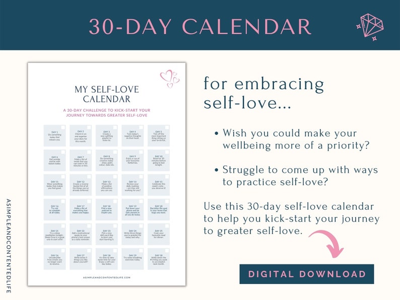 Self Love Challenge, Self Love Journal, Self Care Planner, Self Care Calendar, Wellness Planner, Habit Tracker, 30 Day Challenge Tracker image 2