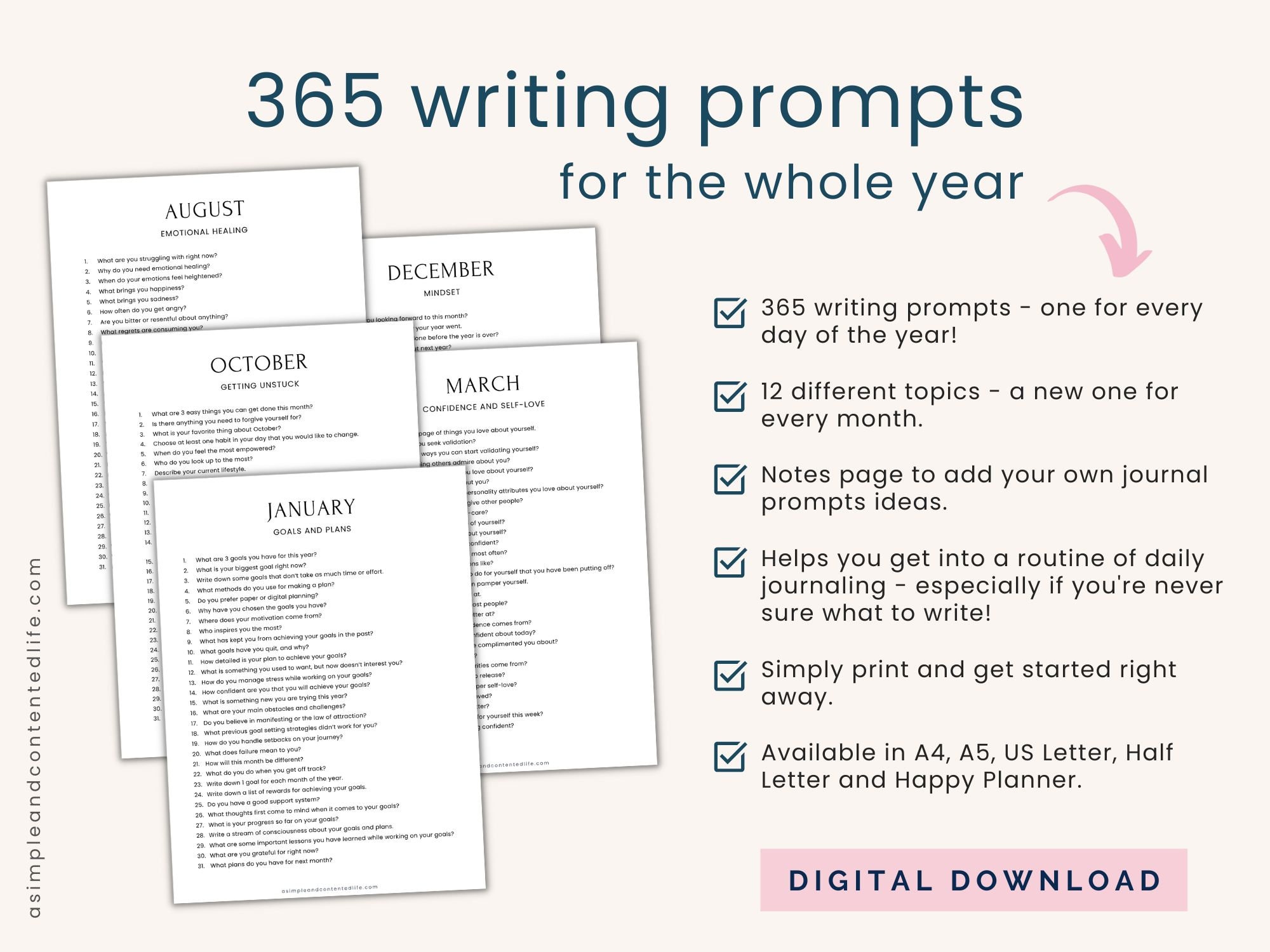 365 Journal Prompts, Daily Journaling Pages, Journaling Prompts ...