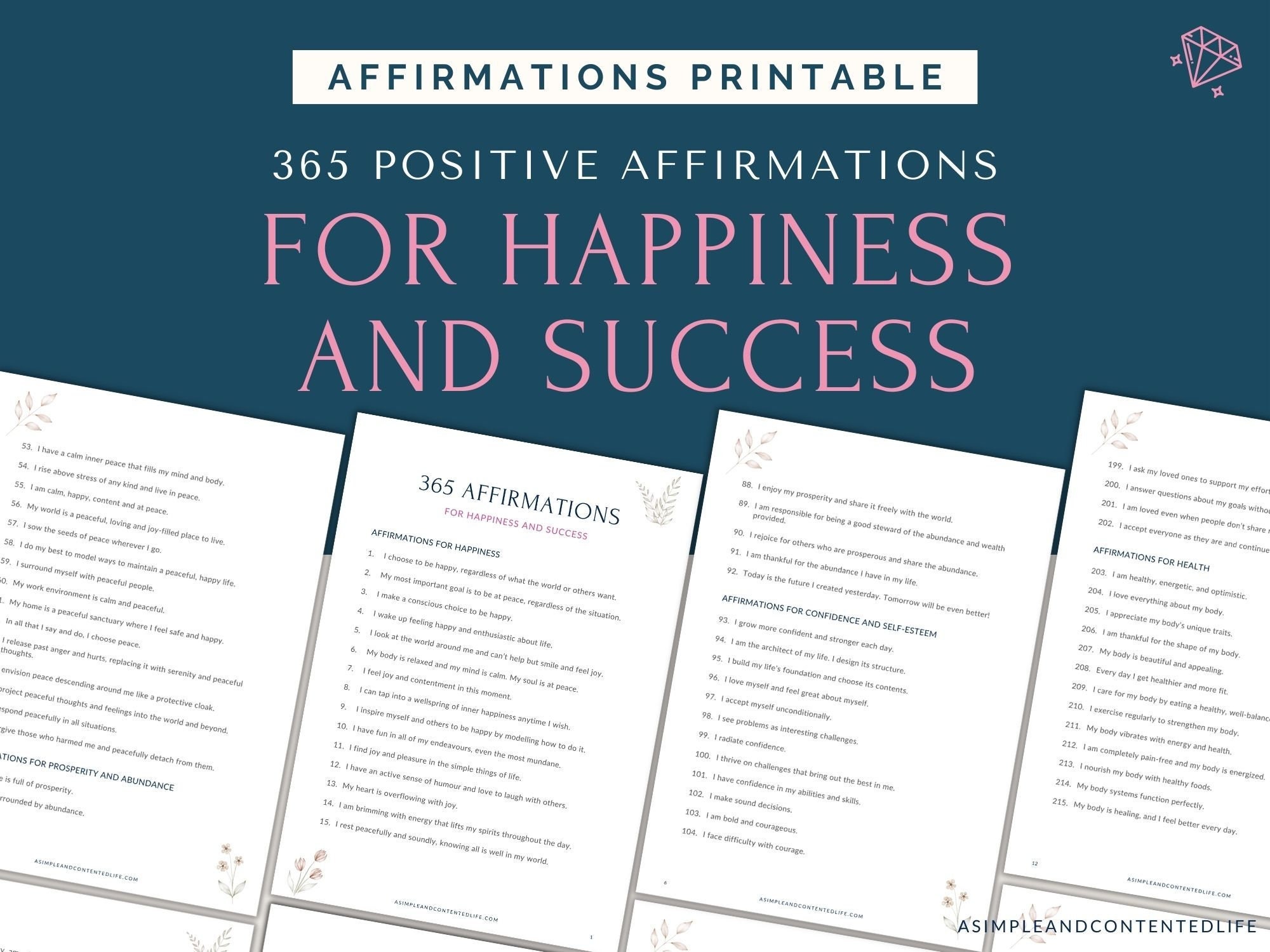 365 AFFIRMATIONS Printable Quotes Daily Mantra Positivity Mindfulness  Manifestation Inspiration Encouragement Healing Self Care Files 