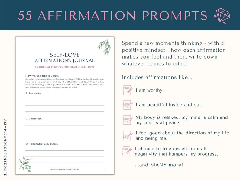 Affirmations Journal, Self Love Journal, Positive Affirmations Printable, Journal Prompts, Self Love Affirmations, Affirmations for Women image 3