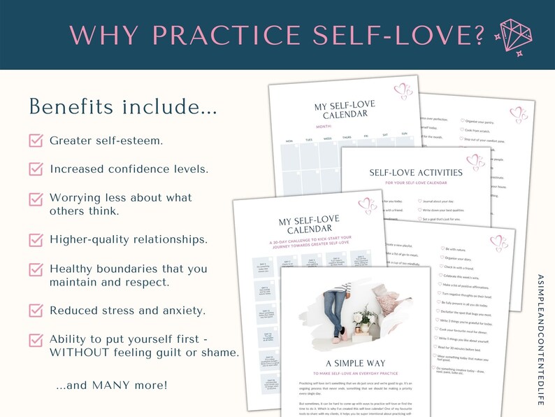 Self Love Challenge, Self Love Journal, Self Care Planner, Self Care Calendar, Wellness Planner, Habit Tracker, 30 Day Challenge Tracker image 5