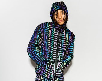 Les femmes irisé transparent Veste Holographique Manteau Rainbow Bomber Tops Outwear Les femmes irisé transparent Veste Holographique Manteau Rainbow Bomber Tops Outwear