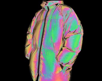 Holographic Puffer Jacket Circuit Pattern Reflecting Down | Etsy