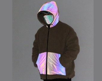 Les femmes irisé transparent Veste Holographique Manteau Rainbow Bomber Tops Outwear Les femmes irisé transparent Veste Holographique Manteau Rainbow Bomber Tops Outwear