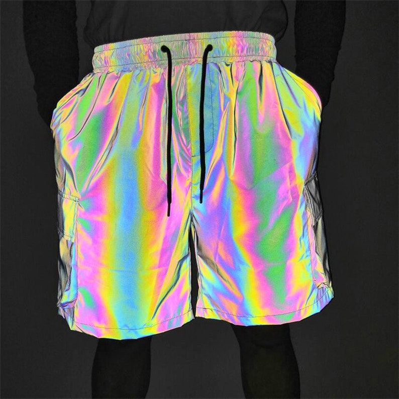 Holographic Shorts With Side Pockets Reflecting Rave Bottoms Etsy