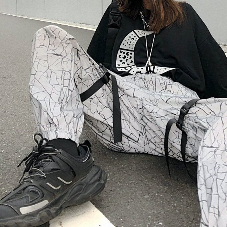 Reflective Techwear Pants Women Gray Reflective Bottoms Etsy