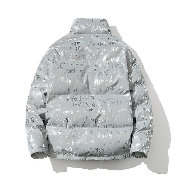 reflective silver puffer jacket