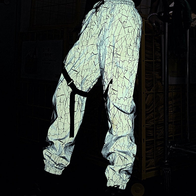 Reflective Techwear Pants Women Gray Reflective Bottoms Etsy